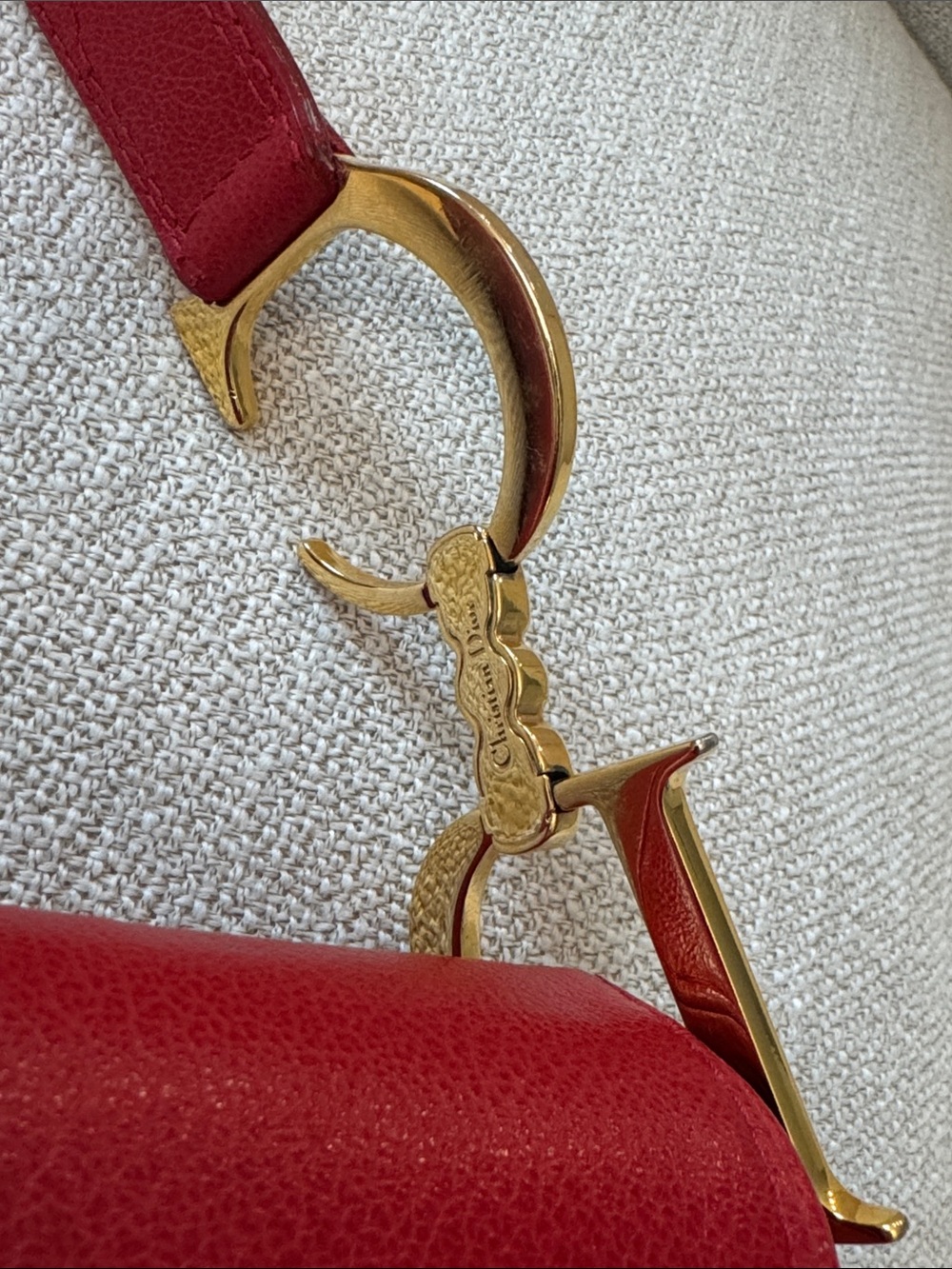 Authentic Christian Dior Vintage Red Leather Saddle Bag Gold Hardware w/ COA Y2K - Picture 10 of 17